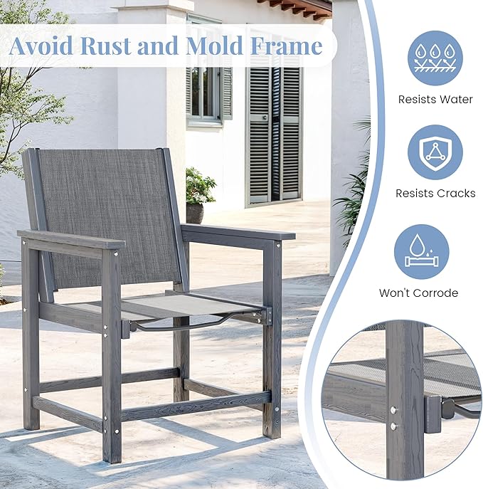 Amopatio Outdoor HDPE Dining Chairs Set of 6 All-Weather Patio Chairs with Textilene Backrest Heavy Duty for Porch Backyard Deck Lawn Garden, Gray