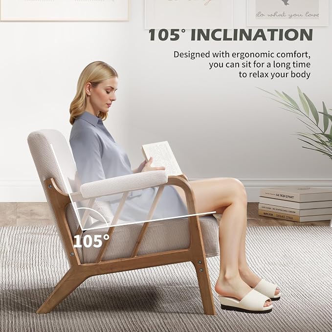 INZOY Accent Chairs Set of 2, Mid Century Modern Accent Chair with Wood Frame, Upholstered Reading Armchair with Corduroy Fabric, Accent Chair for Living Room Bedroom Apartment, Easy Assembly, Beige