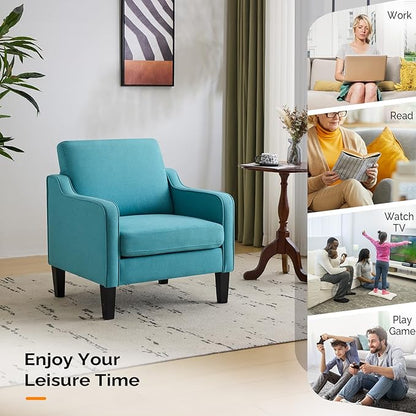 VINGLI Accent Chairs Set of 2 Blue Linen Living Room Chairs Reading Chair for Bedroom Scooped Arm Chair Mid Century Modern Accent Chair Upholstered Comfy Chair for Apartment, Waiting Room