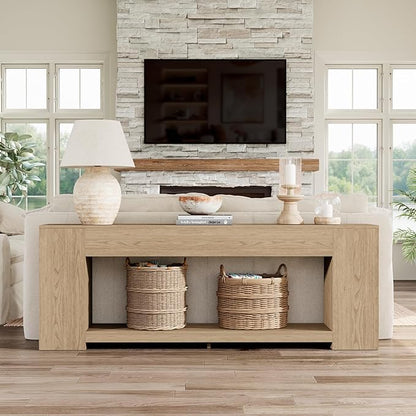 Epecoya Console Table for Entry Way with Storage 86 Inch, Extra Long Sofa Table Behind Couch for Living Room, Wooden Entryway Entrance Table with 2-Tier Shelves, Light Oak Brown