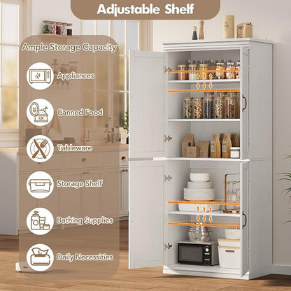 IDEALHOUSE Pantry Cabinet,70" Tall Kitchen Pantry Cabinet with Doors and Adjustable Shelves, Freestanding Cupboard, Tall Storage Cabinet for Bathroom, Dining Room, Living Room (Antique White)