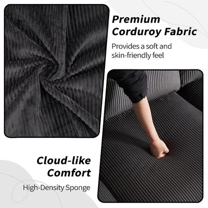 Modern 3 Seater Sofa for Living Room with Soft Deep Seats, Sofa 3 Seater in Linen, Upholstered Apartment Sofa with Armrests, Comfy Cozy Sofas for Bedroom (Corduroy, Dark Gray)
