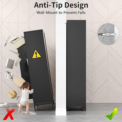 75" Metal Storage Cabinet with 4 Adjustable Shelves, Large Black Steel Pantry Cabinet with Doors, 180 lbs Max Load Per Shelf, Heavy Duty Utility Organizer for Garage & Workshop