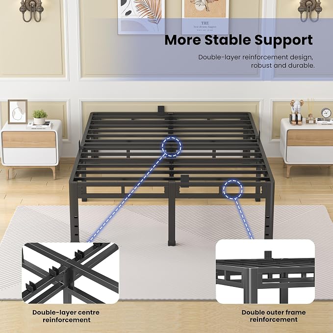NKZ 24 Inch King Size Bed Frame, Metal Bed Frame & Box Spring 2 in 1 Platform with Round Corner Legs, 4000Lbs Heavy Duty Metal Frame, Mattress Slide Stopper, Headboard Hole, Noise-Free, Easy Assembly