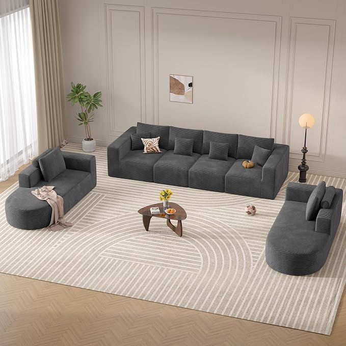 Living Room Furniture Sets,Modern U Shaped Modular Sectional Sofa,Convertible Cloud Couches for Living Room,Comfy 4 Seater with 2 Chaise Furniture Set, Boneless Couch Sofa,1 PCS