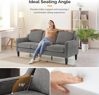 VINGLI Couches for Living Room Sofa 71" Small Couch Loveseat Sofa Mid-Century Modern Couch Grey Soft Chenille Couches Floor Sofa for Bedroom, Apartment, Lounge, Office