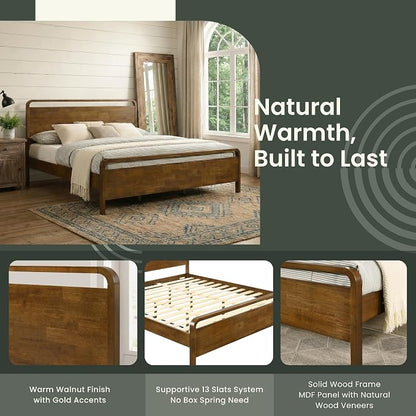 Roundhill Furniture Eldren Wood Bedroom Set, Queen Platform Bed with Two Nightstands in Walnut Finish