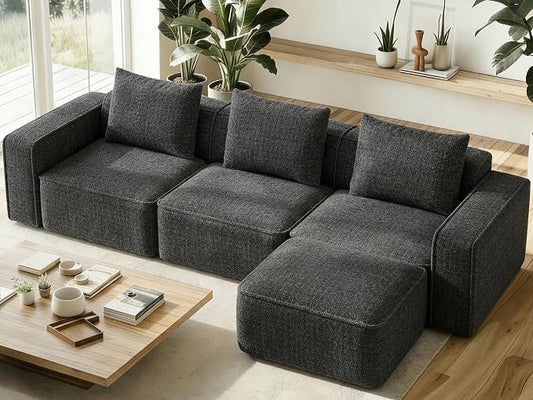 Welzona 103" Modular Sectional Sofa, Minimalist Comfy Cloud Couch Sectional, Tool-Free Setup Couches for Living Room, Wood Frame l Shaped Couch with Ottoman, 22" Deep Seat Chenille Cloud Sofa