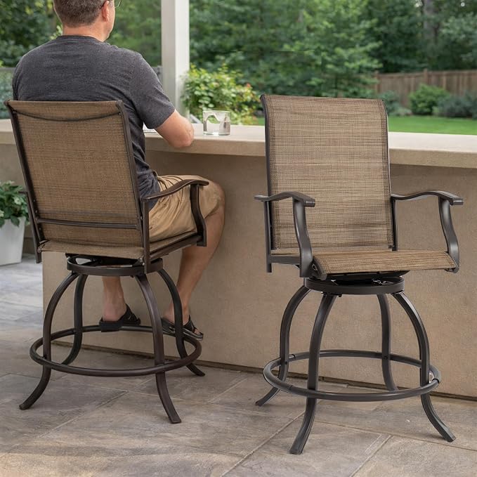 Kozyard Isabella Outdoor Swivel Bar Stools, Counter Height Patio Swivel Chairs with Textilene Seat, Outdoor Bar Height Chairs for Backyard, Bistro, Patio Bars, Beige