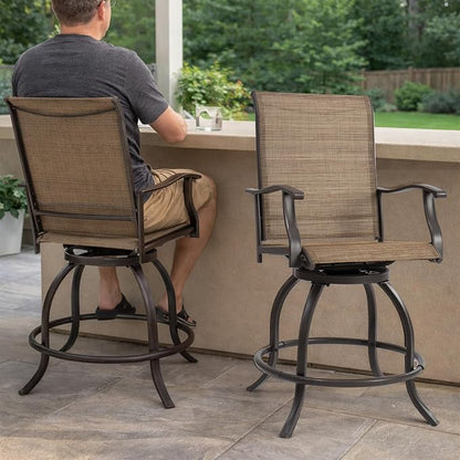 Kozyard Isabella Outdoor Swivel Bar Stools, Counter Height Patio Swivel Chairs with Textilene Seat, Outdoor Bar Height Chairs for Backyard, Bistro, Patio Bars, Beige