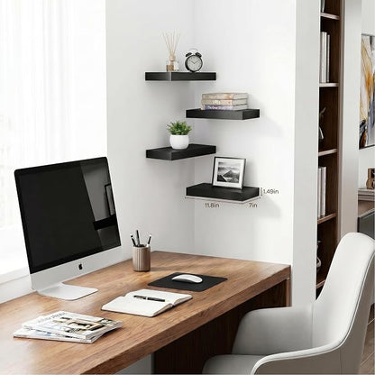 Floating Shelves for Wall-11.8 Inch Wall Shelves for Bedroom,Living Room,Bathroom,Home & Wall Decor with Invisible Brackets(Black,4 Pack)