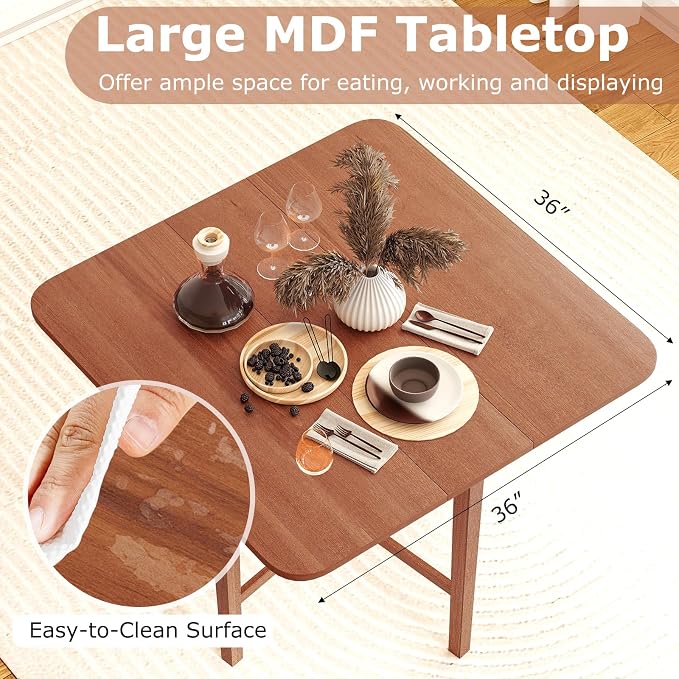 Giantex 36" Folding Dining Table for 2-4, Extendable Drop Leaf Kitchen Table with Solid Rubber Wood Frame, Space-Saving Dinner Table for Small Space, Living Dining Room, Dinette, Walnut