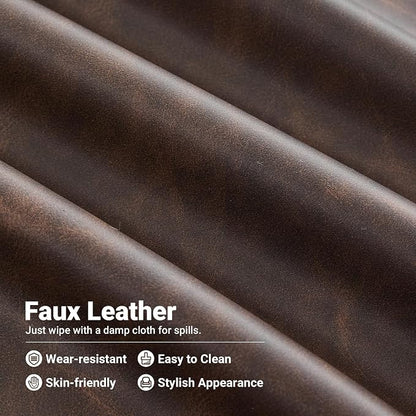 Kingfun Faux Leather 3 Seater Couch, Mid Century Modern Sofa with Rolled Arms and Deep Seats, Fluffy Comfort for Living Room, Apartment, Easy Assembly, Cocoa