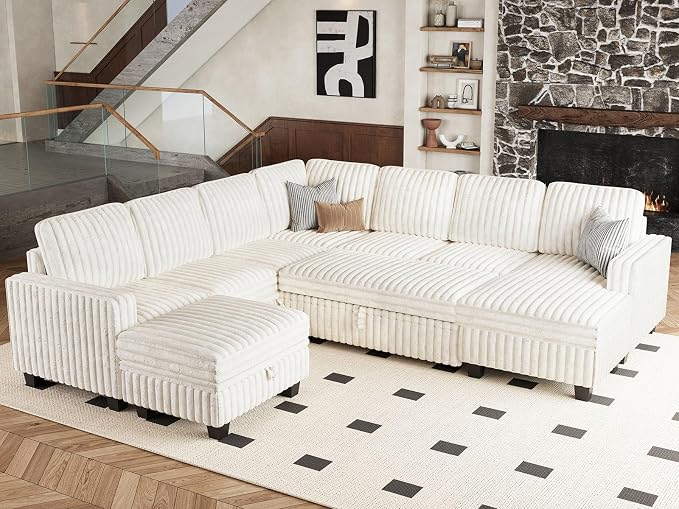 Belffin Corduroy Corner Seat for Modular Sofa Sectional Couches for Living Room Beige Couch