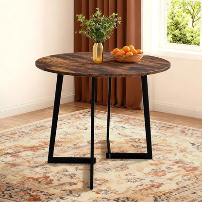 VINGLI Round Dining Table for 2-4, 35in Modern Dining Room Table with Cross Leg, Rustic Brown Wooden Kitchen Table, Space-Saving, Small Space Circle Dinette for Home, Kitchen, Apartment