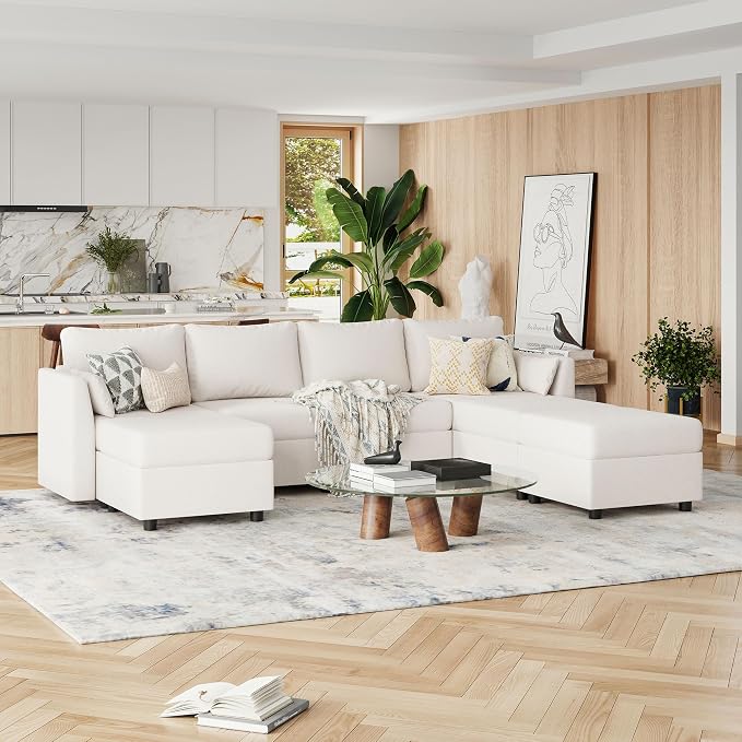 Huatean Home Modular Sectional Sofa, 7 Seat Modular Couch with Storage, Memory Foam, Convertible Sectional Couches for Living Room, L Shaped Comfy Modular Sofa with Chaise, Beige