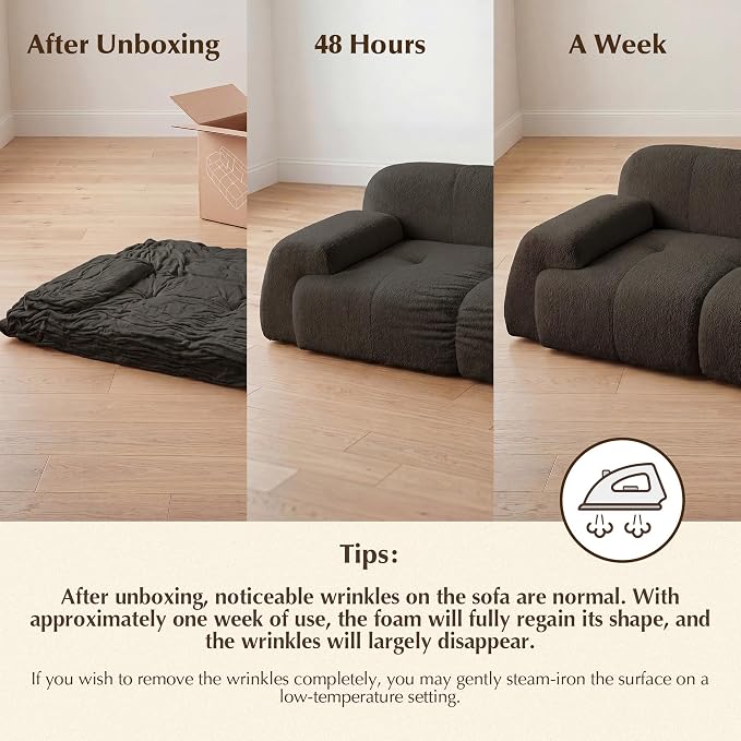 118'' Modular Sectional Cloud Couch Boneless Couches, Oversize Curved Sectional Couches for Living Room, Deep Seat Couch Lambswool Sofa with Ottoman & Throw Pillows, No Assembly, HR Foam