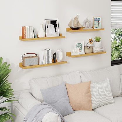 Axeman Picture Ledge Shelf | 24 Inch Oak Floating Shelves Set of 4 | Rustic Wood Wall Shelves with Lip | 24" Oak Picture Shelves for Wall with Ledge | Photo Shelves