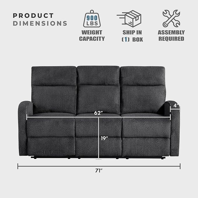 Lexicon Manual Reclining Sofa, Textured Microfiber Recliner Sofa, Wall Hugger, Track Arms, Magazine Pockets, Manual Dual Recliners Couch for Living Room/Office/Apartment, Easy Assembly, Dark Gray