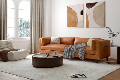 Valencia Mary Leather Couch 93" | Top Grain Nappa 11000 Leather Wide Seat, Solid Wood Frame, Plush Cushioning, Top-Stitched French Seams, Saddle Tan