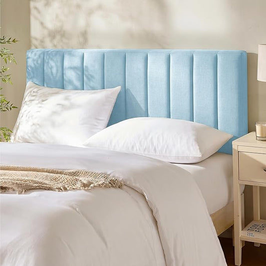 Hearth & Harbor Wall Mounted Queen Headboard Only, Bed Headboard Queen Size | Easy Assemble, Floating Peel and Stick, Upholstered, Channel Stitched, 3D Wall Panels, 5 Strips of 3M Tape Included, Ice Blue
