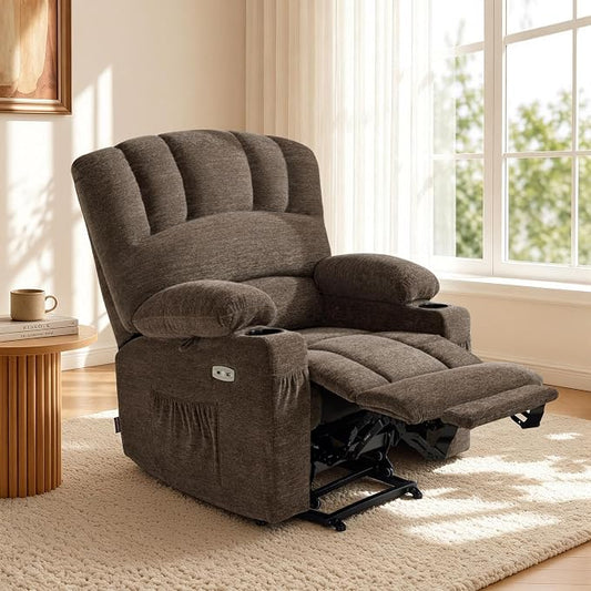 MCombo Oversized Power Lift Recliner Chair for Elderly, Lift Chair with Heat and Massage, Lift Recliner for Big and Tall, Cup Holders, USB & Type C Ports, Fabric R7092 (Mocha, Oversize)