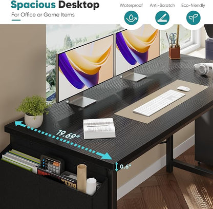 OLIXIS Computer Desk, 55 Inch Home Office Desks for Small Spaces, Writing Craft Study Gaming Table for Bedroom, Modern Computer Workstation with Storage Bag, Black