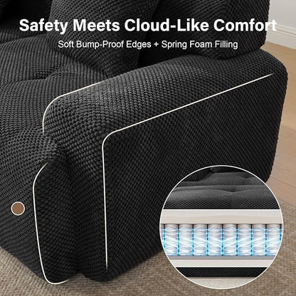104" Cloud Couch Sectional with Ottoman, L-Shaped Boneless Sofa, Modern Modular Couch, Pineapple Grid Fabric with Foam & Spring Filling for Living Room, No Assembly Required (Black)
