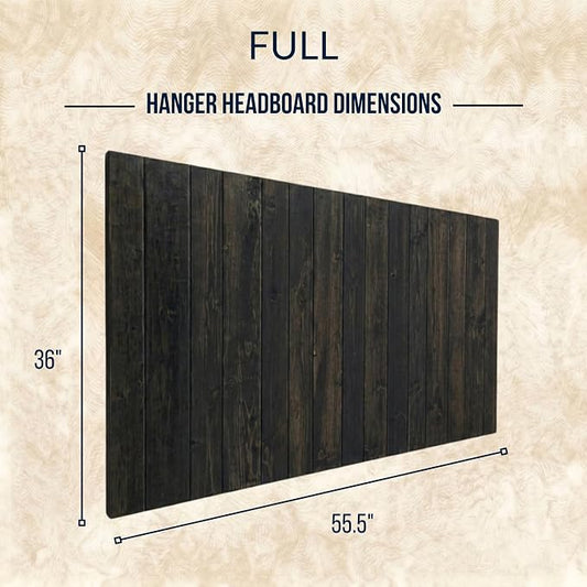 Barn Walls Full Wood Headboard - Black Barrel Rustic Design - Wall Mounted Floating Headboard for Full Bed - Handcrafted Solid Wood - Easy No-Drill Installation