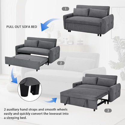 ERYE 57.5-Inch Loveseat Sofa with Pull Out Sleeper Couch Bed, Comfy Corduroy Upholstered Love Seat Sofa Convertible Sleeper Sofabed,Lounge Recliner Chaise Daybed | USB Charging Ports