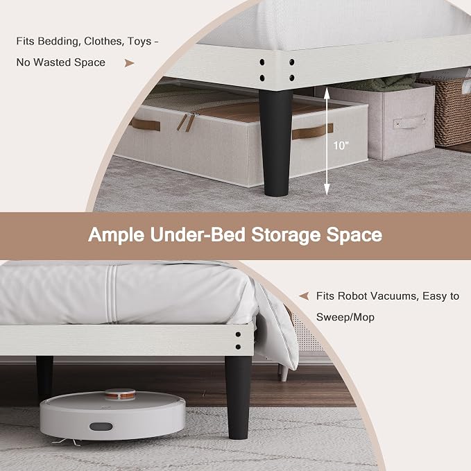 Yumori 12.9 Inch Minimalist Style Twin Size Bed Frame, Wood Platform Bed with Wood Slat Support, No Box Spring Needed, Easy Assembly, White
