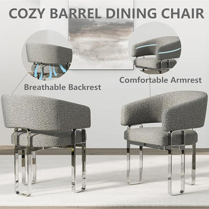 Arm Chair, Boucle Dining Chairs, Grey Barrel Chair, Modern Dining Chairs for Banquet, Wedding and Restaurant, Set of 10