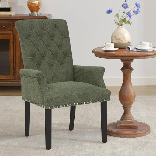 adochr Upholstered Fabric Accent Dining Chair, Arm Dining Chair with Elegant Tufted Club for Dining Room Kitchen Room, Green