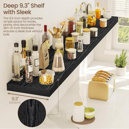 Vivelove 55 Inch Floating Shelves, Deep Wall Shelves with Invisible Brackets, Display Shlf for Bathroom Living Room Kitchen Bedroom Office Farmhouse Home Decor, 55" X 9.3" X 1.5" - Set of 2, Black