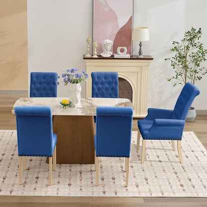 AODCHR Upholstered Fabric Accent Dining Chair Set of 5, Elegant Tufted Dining Room Chairs, Kitchen Room 1 Arm with 4 Armless,Blue