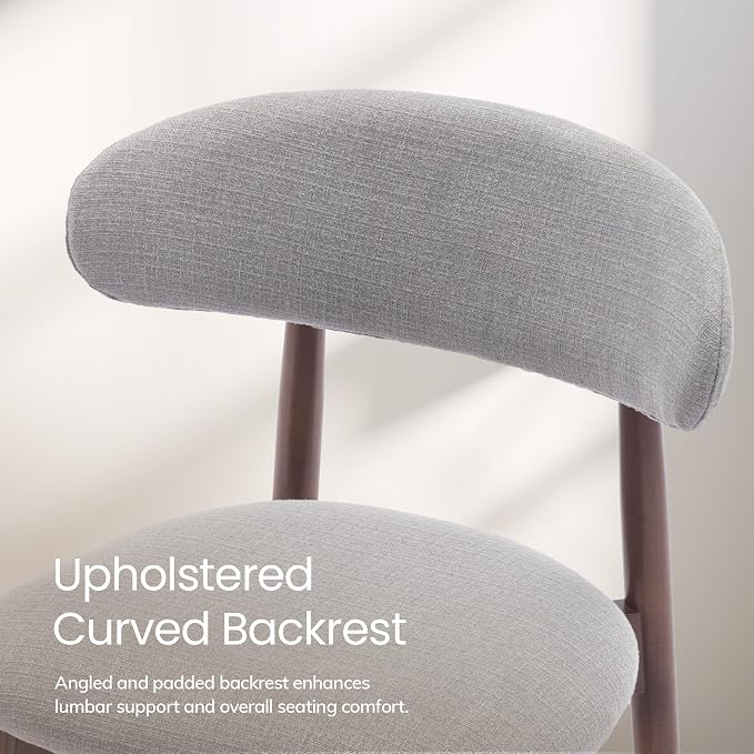 COLAMY Mid-Century Modern Wooden Dining Chair Set of 4, Indoor Upholstered Kitchen Chairs with 2.6" Cozy Padded Seat, Walnut Finish Side Dining Chair, [Gray]