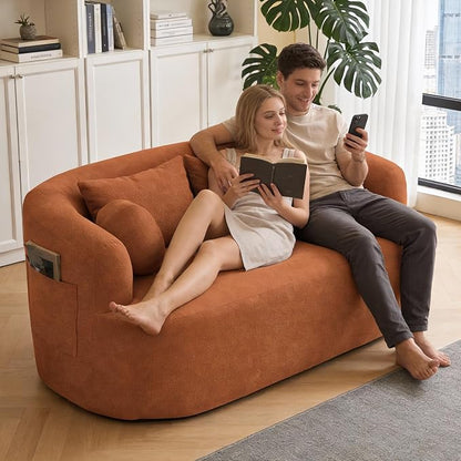 Loveseat Sofa for Small Space, 67.3" Boneless Love Seat Sofa with Side Pocket & 4 Pillows, Foam and Spring Filling, Soft Chenille for Living Room, Apartment, Bedroom, No Assembly