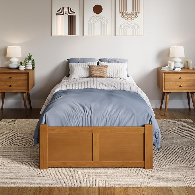 AFI, Concord Twin XL Platform Bed with Footboard & Storage Drawers, Light Toffee
