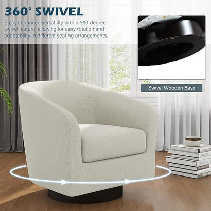 Swivel Barrel Accent Chairs Set of 2, Fabric Upholstered Armchair for Living Room, Beige