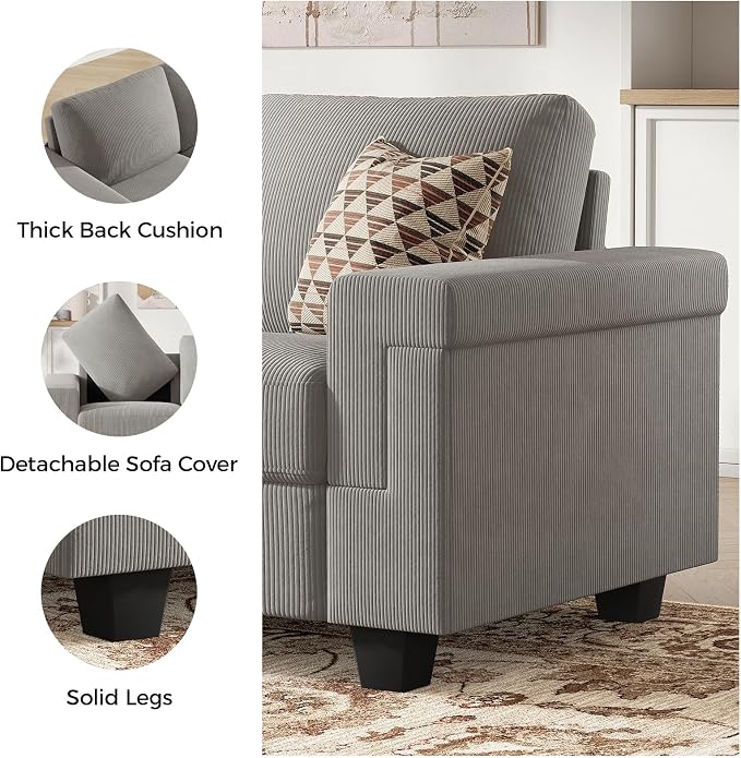 COPIAE 3 Seater Sofa Couch with Deep Seat, 90" Modern Upholstered Sofa with Armrests, Easy Installation, Comfy Couches for Living Room, Apartment, Light Grey