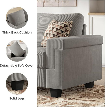 COPIAE 3 Seater Sofa Couch with Deep Seat, 90" Modern Upholstered Sofa with Armrests, Easy Installation, Comfy Couches for Living Room, Apartment, Light Grey