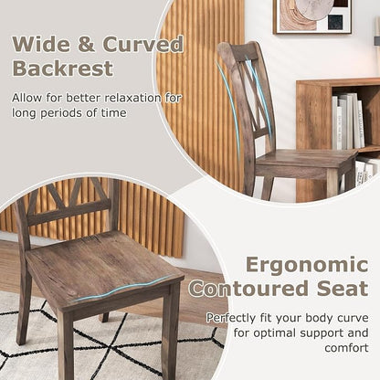 Giantex Set of 2 Dining Chairs, Rubber Wood Dining Room Side Chair w/Ergonomic Seat, Armless Chair for Home Kitchen, Dining Room, Brown