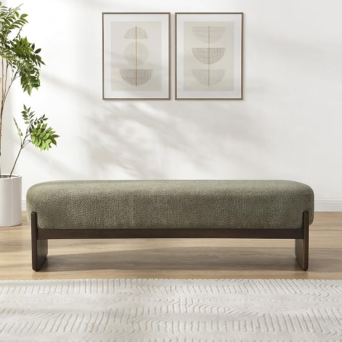 Virubi Elegant Upholstered Loop Yarn Ottoman, Dark Green End of Bed Entryway Benches, Corner Dining Bench Shoe Stool for Indoor Bedroom Living Dining Room (Dark Green)