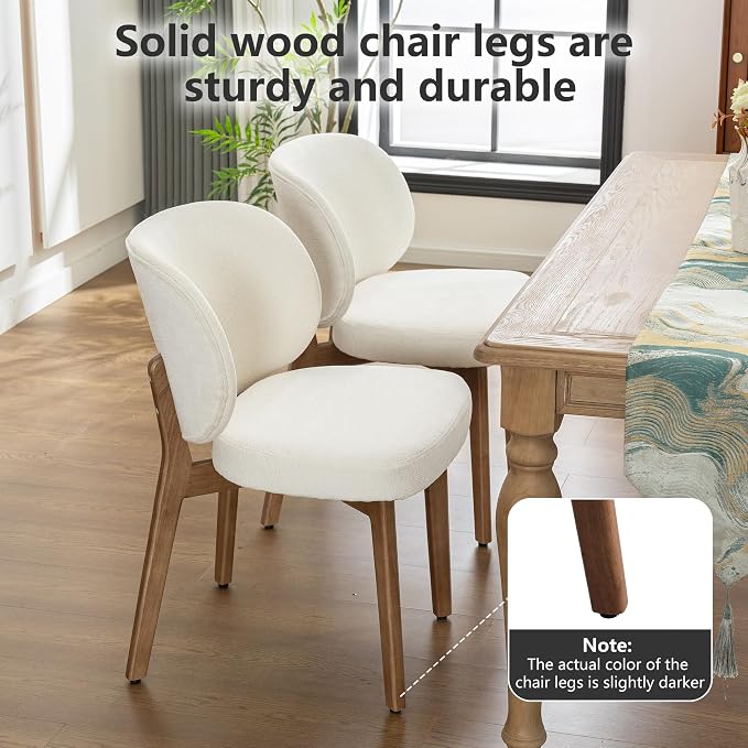 YOUNIKE Dining Chairs Set of 6 Modern Kitchen Dining Room Chairs Beige | Chenille Fabric Upholstered Armless Side Accent Chair with Back Wide Padded Seat Wooden Leg, Soft, Breathable, Comfortable