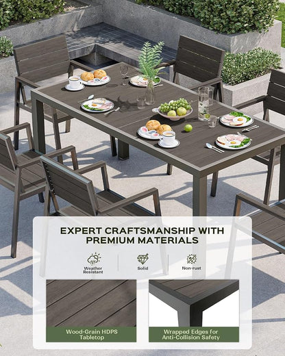 Vexwalx 5-Piece Outdoor Dining Set, Aluminum Dining Table Set for 4, Patio Table and Chairs Set with Umbrella Hole, All Weather HDPS Outdoor Table and Chairs for 4 (Charcoal)