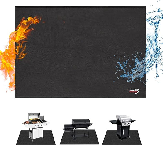 DocSafe 65 x 42 inches Under Grill Mat,Large 4 Layers Fire Pit Mat,Fireproof Mat Heat Insulated Protector for Deck,Patio,Grass,Smoker,BBQ,Reusable Oil-Proof and Waterproof Indoor Fireplace Pad,Black