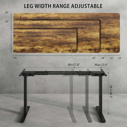 Dual Motor Electric Standing Desk Frame,Adjustable height and length,The maximum size it can accommodate is 63*28 inches for the tabletop,3 Preset Heights,Rated for 264 pounds of weight.Black