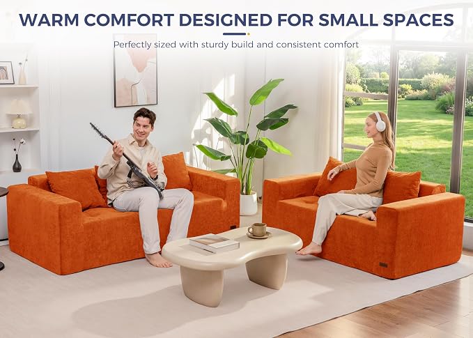 MAXYOYO Modular Sofa Couch, 75" Oversized Loveseat Boneless Cloud Couch with Deep Seat, Chenille Upholstered Living Room Comfy Sofa Chair for Living Room, No Assembly Required, Orange
