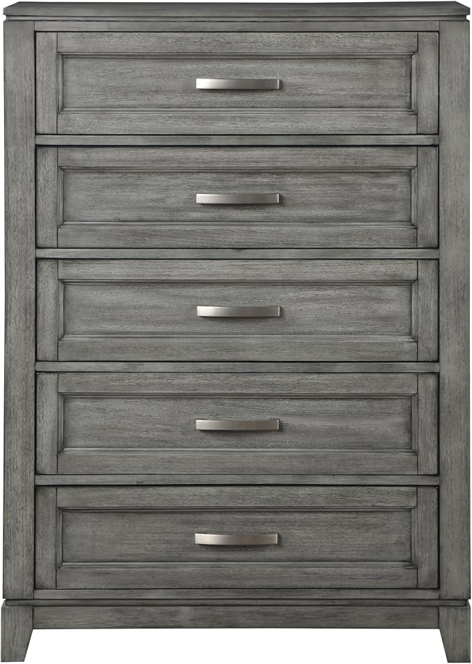 Rustic Gray Finish Bedroom Furniture Set California King Size 6pcs Platform Bed with Drawers Transitional Style