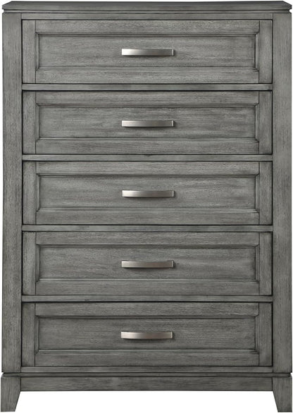 Rustic Gray Finish Bedroom Furniture Set California King Size 6pcs Platform Bed with Drawers Transitional Style